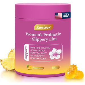 Her Juicy Feminine Probiotics Gummies for Women, with Prebiotics & Slippery Elm - Promotes Ph Balance, Gut Health & Immune Support - Pineapple Flavor, 60 Count