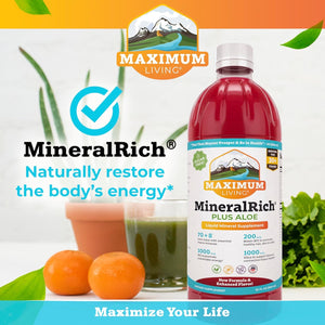 Maximum Living Mineralrich Minerals Supplement with Aloe - Liquid Blend of Vitamins and Trace Minerals - 32 Oz