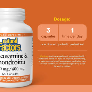 Natural Factors, Glucosamine & Chondroitin, Supports Healthy Joints and Connective Tissue, 120 Capsules