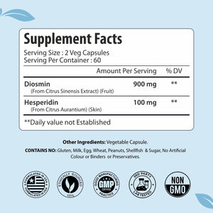Diosmin Hesperidin 1000Mg Complex, Citrus Bioflavonoid Rich Fruit Extract, 120 Vegan Capsules, 2 Month Supply, Non-Gmo and Gluten Free Diosmin Supplement