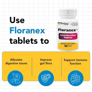 Rising Health - Floranex Tablets - Lactobacillus Probiotic Dietary Supplements - 50 Tablets