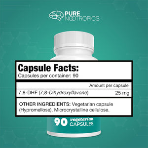 Pure Nootropics 7,8-DHF (7,8-Dihydroxyflavone) Capsules | 25 Mg | 90 Vegetarian Capsules