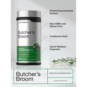 Horbaach Butchers Broom Capsules | 120 Count | Non-Gmo, Gluten Free | Traditional Herb Root Extract Supplement