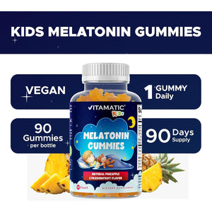 Vitamatic Sugar Free Kids Melatonin 1Mg, 90 Gummies, Pineapple & Passionfruit Flavored Gummies, 90 Days Supply