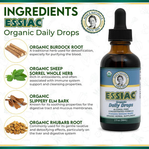 Essiac Original Tea USDA Organic Daily Drops for Enhanced Lymphatic Drainage and Immune Support | Alcohol Free Concentrated Formula | 2Oz (59Ml)