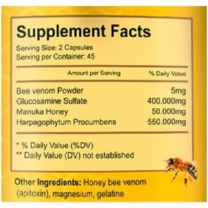 VITAMISAN Premium Natural Bee Venom with Glucosamine Sulfate Veneno Abeja 90 Capsulas Apitoxin Manuka Honey Dietary Supplement