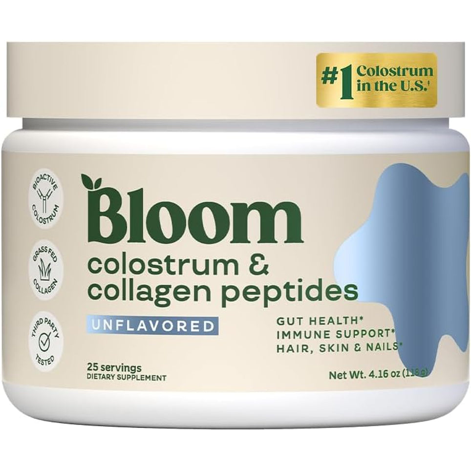 Bloom Nutrition Bovine Colostrum Powder with Vitamin B-12 for Gut Health, Immune Support, Hair Growth & Beauty Supplement | Unflavored, 25 Servings