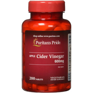 Puritan'S Pride Apple Cider Vinegar 600 Mg, Vegetarian Dietary Supplement, 6 Month Supply, 200 Tablets (Packing May Vary)