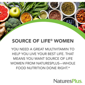 Naturesplus Source of Life Women - 60 Tablets - Multivitamin & Mineral Supplement - with Iron, Calcium, Folate & Lutein - Gluten Free, Vegetarian - 30 Servings