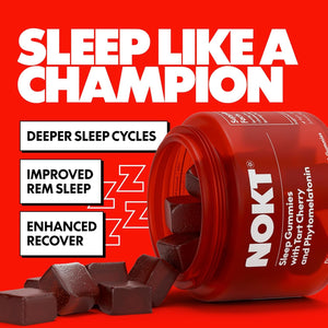 NOKT Sleep Gummies - Tart Cherry & Vegan Melatonin, Sugar-Free, Gluten-Free, Nutritional Supplement, 30 Gummies, Tart Cherry Flavor, Gummy Form, Deep Restorative Sleep Support