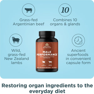 Ancient Nutrition Organ Supplements for Men, Grass-Fed and Wild Organ Complex Capsules, Liver, Prostate, Pancreas Supports Male Performance, Healthy Aging, 180 Ct