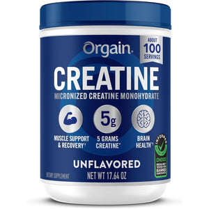 Orgain Creatine Monohydrate Micronized Powder, 100 Servings, Unflavored, Supports Muscle Growth, Post Workout Recovery and Brain Health, No Artificial Additives, for Men & Women (Packaging May Vary)