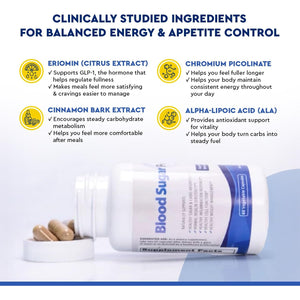 JJ Smith Blood Sugar Focus – Glucose Control Complex with Eriomin, Cinnamon Bark, Chromium Picolinate & Alpha Lipoic Acid – GLP-1 Supplement for Cravings, Sugar Control, Energy & Healthy Weight
