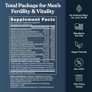 Eu Natural Conception for Him - Male Fertility Supplements with Ashwagandha, Folate & Zinc - Sperm Count, Motility & Strength Support - Fertility Support for Men, 60 Vegetarian Capsules