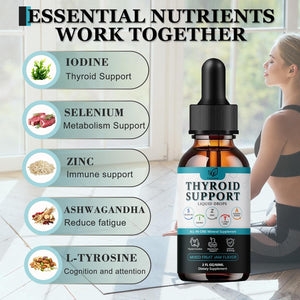 Thyroid Support for Women & Men Liquid Drops.Thyroid Supplement Drops with Selenium Zinc Iodine L-Tyrosine Ashwagandha for Energy & Metabolism Support, Hormone Balance,Vegan,Additives Free - 2 Fl. Oz