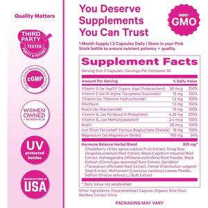 Pink Stork Hormone Balance Multivitamin for Women | 18-In-1 Vitex, Saffron, Ashwagandha, Magnesium | Mood, Energy, Cortisol, Adrenal Support | PMS, Perimenopause Support | 60 Vegan Capsules
