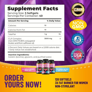 Belly Fat Burner for Women - Weight Loss Pills for Women Stomach Fat | CLA Softgels | Appetite Suppressant & Metabolism Booster | Bloating Relief & Natural Support - Keto Diet Pills 120 Softgels