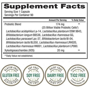 Trues N' Nature Women'S Daily PROBIOTIC 90 Capsules, 25 Billion Cells Vegetarian Probiotics for Digestive Health 90 Count, 90 Day Supply