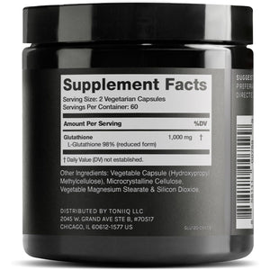 Toniiq Ultra High Strength Glutathione Capsules - 1000Mg Concentrated Formula - 98%+ Highly Purified and Bioavailable - Non-Gmo Fermentation - 120 Capsules Reduced Glutathione Supplement