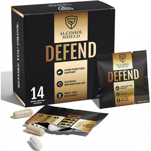 Defend Hangover Supplement | DHM + NAC | Feel Better after Drinking | Alcohol Recovery & Liver Support | Electrolytes & B Vitamins | 14 Sachets