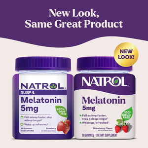 Natrol Melatonin Gummies, Sleep Support, 90 Strawberry-Flavored Adult Melatonin Gummies, 5 Mg Sleep Aids for Adults