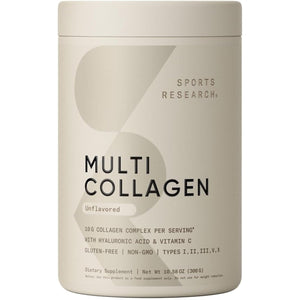 Sports Research Multi Collagen Protein Powder (Type I, II, III, V, X) with Hyaluronic Acid + Vitamin C | 5 Types of Food Based Collagen, 30 Servings (Unflavored)