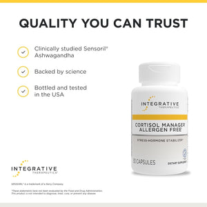 Integrative Therapeutics Cortisol Manager Allergen Free - Adrenal Health Support Supplement for Healthy Stress Response* - Vegan, Non-Dairy & Gluten-Free - 30 Capsules (15 Servings)