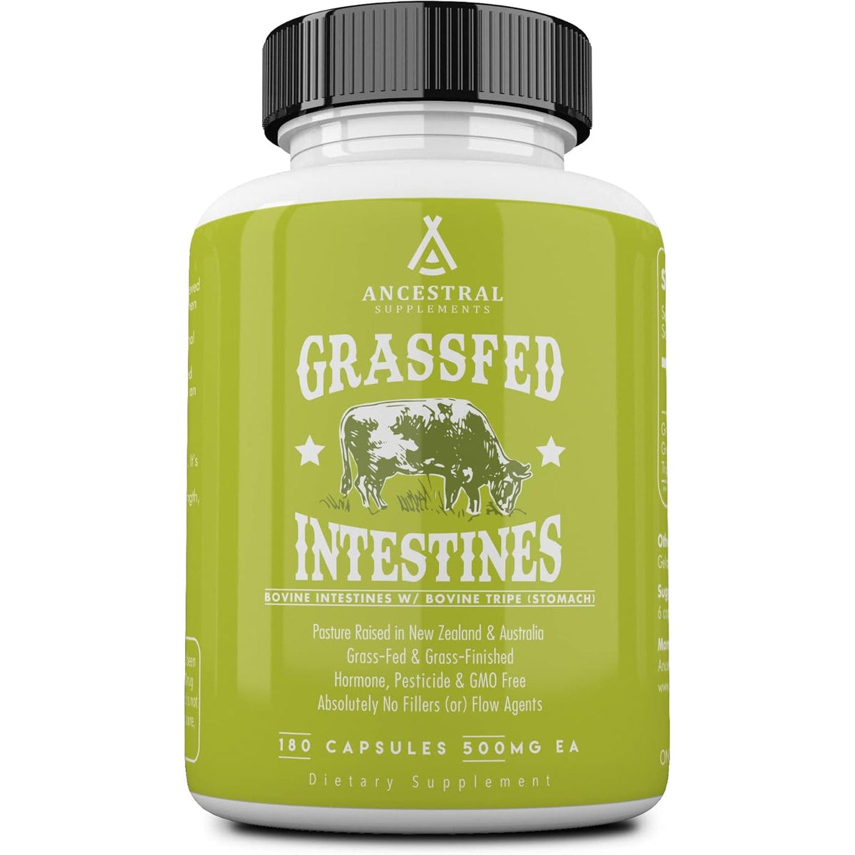 Ancestral Supplements Grass Fed Beef Intestines with Stomach (Tripe), 3000Mg, Digestion Supplement Supports Acid Reflux and Gut, Intestine and Digestive Health, Non GMO, 180 Capsules