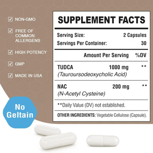 TUDCA with NAC Supplement 1200Mg - 120 Capsules,Powerful TUDCA Bile Salt plus N-Acetyl-Cysteine,Antioxidant Supplements for Liver,Digestion, 2 Counts