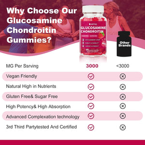 Glucosamine Chondroitin Gummies with MSM & Elderberry Extra Strength 3000MG - Joint Support, Antioxidant Immune Support Supplement for Adults, Men & Women - 90 Raspberry Gummies
