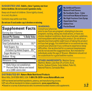 Nature Made Zero Sugar Melatonin 5Mg Sleeping Gummies for Adults Extra Strength, 100% Drug Free Sleep Aid, Aspartame Free, 70 Sugar Free Melatonin Gummies, 70 Day Supply