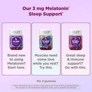 OLLY Muscle Recovery Sleep Gummies, Sleep and Healthy Muscle Support,* 3Mg Melatonin, Tart Cherry Extract, Vitamin D, Berry Rested Flavor, 20 Day Supply - 40 Count