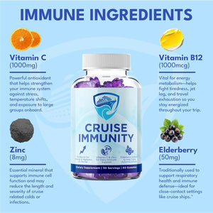 Immune Support Gummies for Cruisers with Vitamin C, B12, Zinc, Elderberry Extract, 60 Gummies, 30 Servings, Cruise and Travel Specific Wellness Supplement