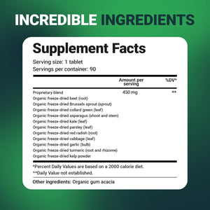 Dr. Berg'S Greens Superfood Cruciferous Vegetable Tablets - Vegetable Supplements for Adults W/ 11 Phytonutrient Super Greens - Energy, Immune System & Liver Veggie Tablets - 90 Tablet