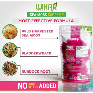 Wixar Wildcrafted Sea Moss Powder – (8 Ounces) – Natural Irish Sea Moss and Bladderwrack with Burdock Powder - Thyroid Support, Healthy Skin, Keto Detox, Joint Support Alkaline Supplements