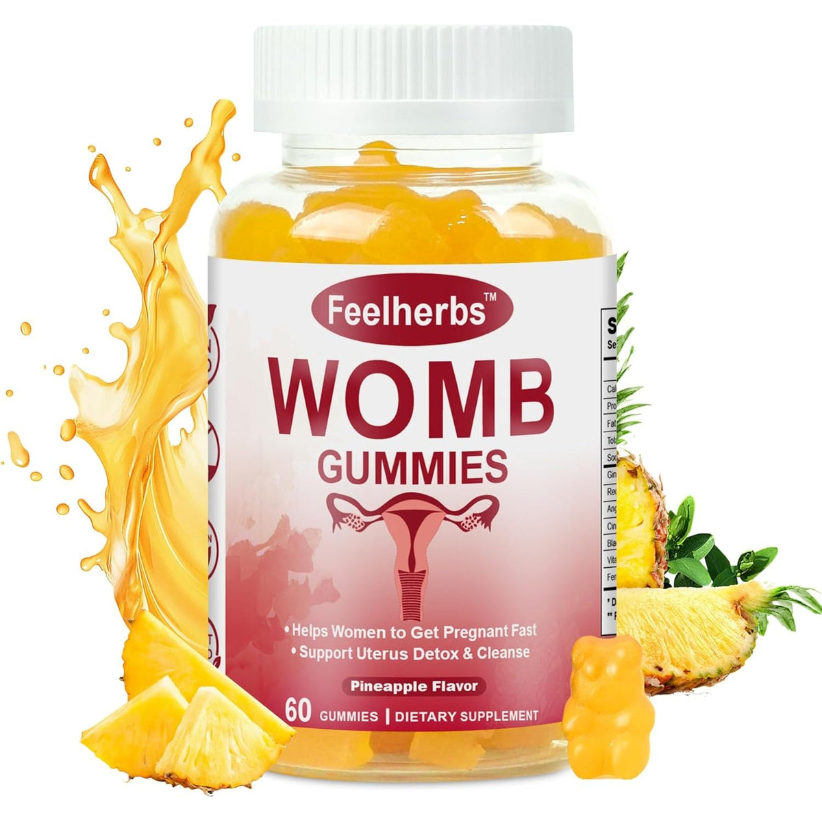 Womb Gummies for Women Ovary & Uterus Cleanse Detox, Pineapple Feminine Balance Fertility Gummies to Help Get Pregnant, Vegan Fertility Support, Gluten-Free, 60 Count