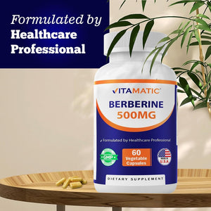 Vitamatic Berberine Supplement 500Mg - 60 Vegetable Capsules - Made in the USA - Gluten Free - Non-Gmo (1 Bottle)