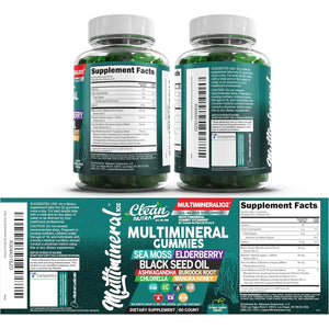 Sea Moss Gummies | Clinically Tested - Black Seed Oil Ashwagandha Elderberry Burdock Root Chlorella Manuka Honey - Vegan Irish Sea Moss Gummy Vitamins for Adults Kids Men Women - Green Apple Flavor