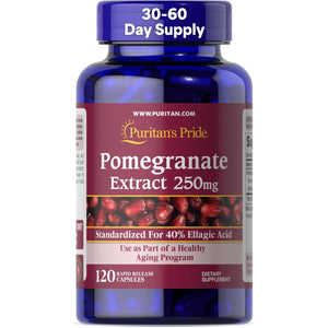 Puritan'S Pride Premium Pomegranate Extract 250Mg, Dietary Supplement for Antioxidant Health and Healthy Aging Program, 40% Ellagic Acid,120 Rapid Release Capsules (Packaging May Vary)