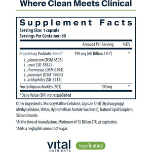 Hyperbiotics Vital Nutrients Prebiotic and Probiotic for Women and Men | 60 Billion CFU | Pre and Probiotics Supports Digestive Health, Constipation, Diarrhea, Gas & Bloating | 60 Vegan Capsules