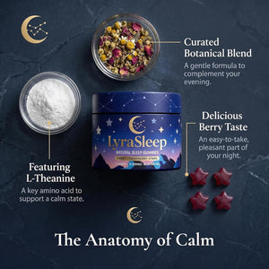 Lyrasleep Gummies - Nighttime Relaxation & Sleep Support Supplement with L-Theanine & Botanical Blend, Calm & Restful Sleep Formula, Berry Flavor - 60 Gummies