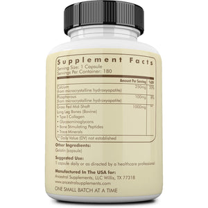 Ancestral Supplements Grass Fed Beef Living Bone Supplement, Bone Meal Capsules Support Bone Health, Oral and Joint Health and Flexibility, Non-Gmo, 180 Capsules