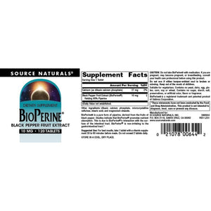Source Naturals Bioperine - Black Pepper Fruit Extract, Promotes Nutrient Absorption* 10 Mg, 120 Tablets