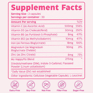 My Happy Flo Period Relief Supplement – Cramp Relief, Heavy Periods & Irregular Period Support, Bloating & Fibroid, Gentle Iron, DIM, Magnesium, Vitamin D3, Plant-Based PMS & Hormone Support | 60 Caps