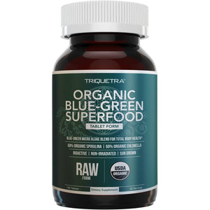Organic Spirulina & Chlorella Tablets – 4 Organic Certifications, Raw, Non-Irradiated – 50/50 Blue Green Algae Blend – Antioxidant Content Equal to 5 Servings of Vegetables (120 Tablets)