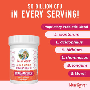 MARYRUTH'S 3-In-1 Daily Health Probiotics for Women | Hormone Support & Gut Health Supplement for Women | Women’S Probiotic | 50 Billion CFU | Vegan | 30 Ct