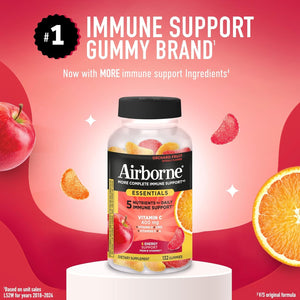Airborne Immune Essentials Gummies, Orchard Fruit, 132Ct | 400Mg Vitamin C + Vitamins A, D, E, Zinc & B Vitamins | Daily Immune Support Gummies | Gluten Free, No Artificial Flavors
