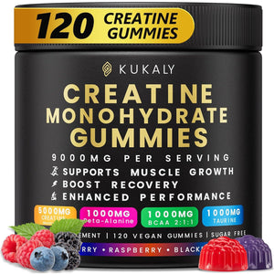 Creatine Monohydrate Gummies for Men & Women, Sugar Free, Mixed Flavored with L-Taurine, BCAA 2:1, B12 B6 for Boost Strength, Focus & Endurance, Vegan, Non-Gmo, 120Pcs