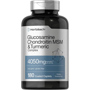 Horbäach Glucosamine Chondroitin MSM | 180 Caplets | with Turmeric | Triple Strength Formula | Non-Gmo & Gluten Free Supplement