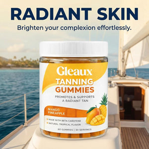 Gleaux Tanning Gummies, Tanning Gummies for Women, Sunless Radiance Support with Beta Carotene, Astaxanthin & Lycopene, for Skin Health & Complexion Support, Mango Pineapple Flavor, 60 Gummies